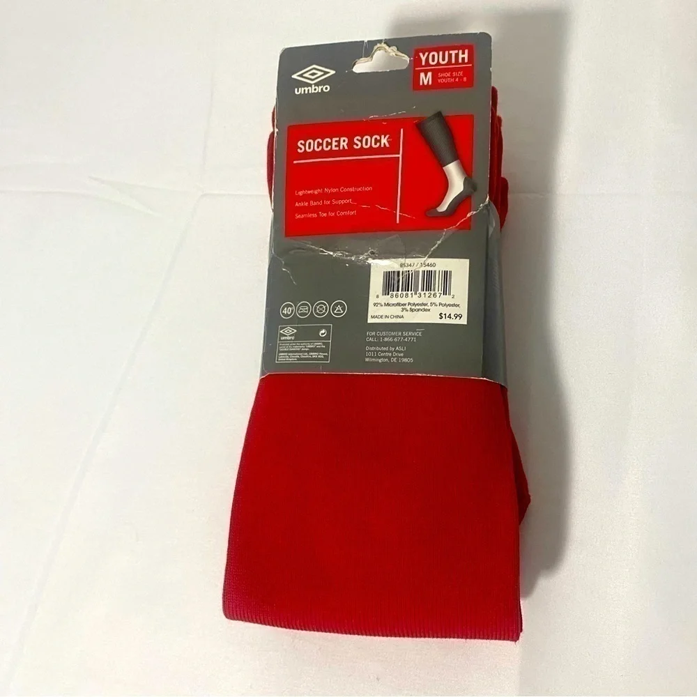 UMBRO SOCCER SOCKS YOUTH 2 PACK UNISEX RED MEDIUM GAME-DAY NWT